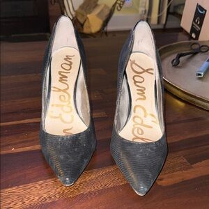 Sam Edelman Black Textured Pointed Toe Pumps